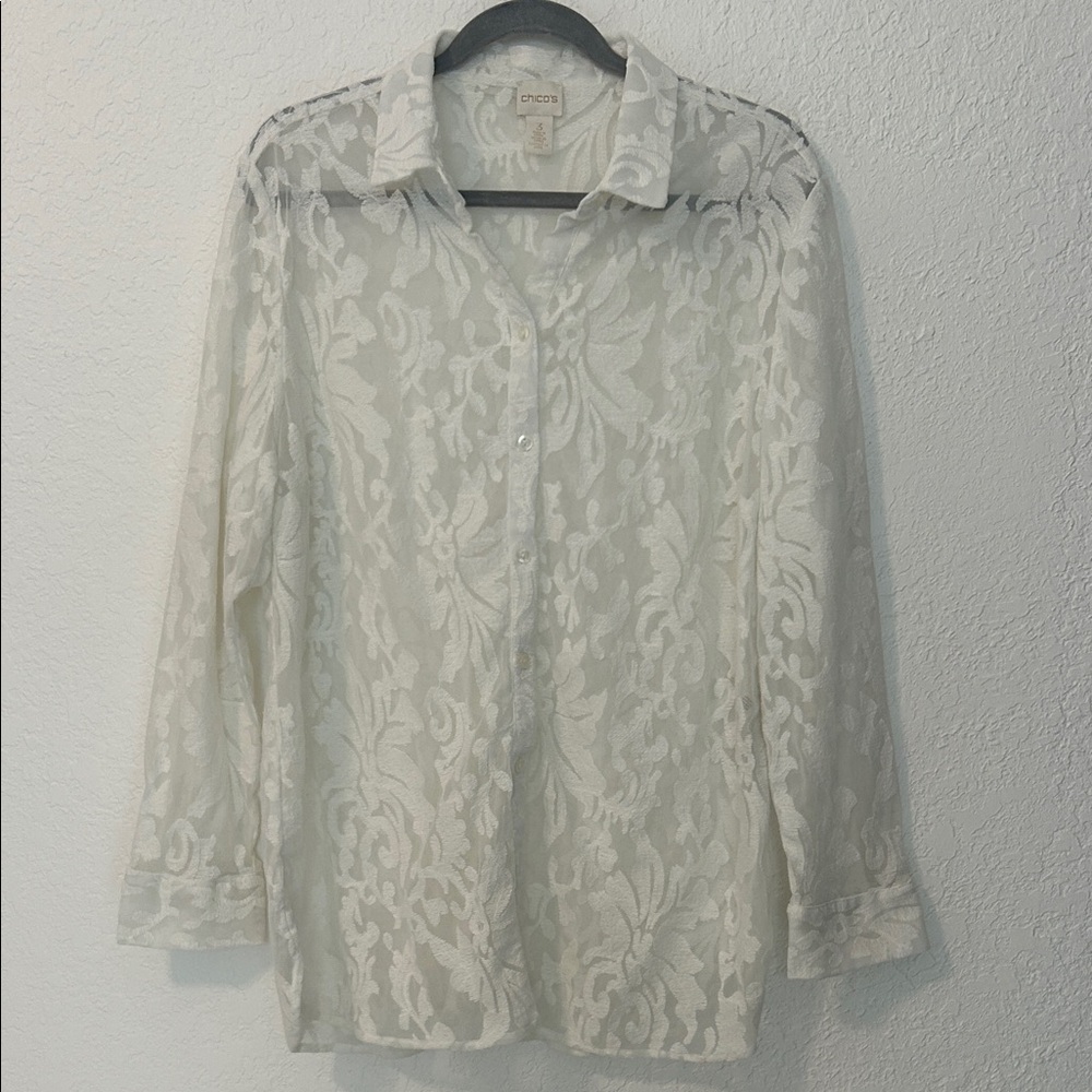 Chico's Ivory Embroidered Floral Lace Top